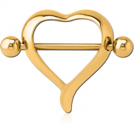 GOLD PVD COATED SURGICAL STEEL NIPPLE SHIELD - HEART PIERCING