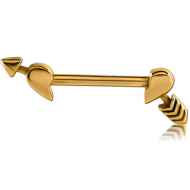 GOLD PVD COATED SURGICAL STEEL NIPPLE SHIELD - BROKEN HEART WITH ARROW