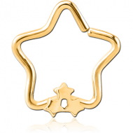 GOLD PVD COATED SURGICAL STEEL OPEN STAR SEAMLESS RING - TRIPLE STAR PIERCING