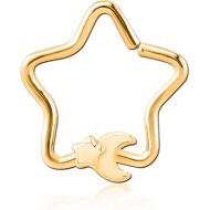 GOLD PVD COATED SURGICAL STEEL OPEN STAR SEAMLESS RING - CRESCENT AND STAR PIERCING