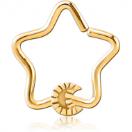 GOLD PVD COATED SURGICAL STEEL OPEN STAR SEAMLESS RING - CRESCENT PIERCING