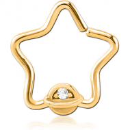 GOLD PVD COATED SURGICAL STEEL JEWELLED OPEN STAR SEAMLESS RING - HALF OPEN EYE PIERCING