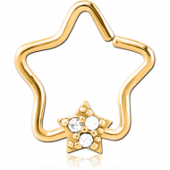 GOLD PVD COATED SURGICAL STEEL JEWELLED OPEN STAR SEAMLESS RING - STAR PRONGS