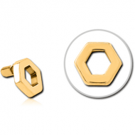 GOLD PVD COATED SURGICAL STEEL PUSH FIT ATTACHMENT FOR BIOFLEX INTERNAL LABRET - HEXAGON PIERCING