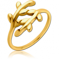 GOLD PVD COATED SURGICAL STEEL RING - LEAF