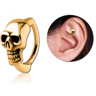 GOLD PVD COATED SURGICAL STEEL ROOK CLICKER - SKULL PIERCING