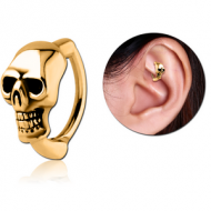 GOLD PVD COATED SURGICAL STEEL ROOK CLICKER - SKULL