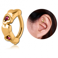 GOLD PVD COATED SURGICAL STEEL JEWELLED ROOK CLICKER - HEART