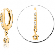GOLD PVD COATED SURGICAL STEEL JEWELLED MULTI PURPOSE HUGGIE PIERCING