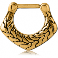 GOLD PVD COATED SURGICAL STEEL HINGED SEPTUM CLICKER - FILIGREE PIERCING