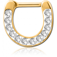 GOLD PVD COATED SURGICAL STEEL ROUND JEWELLED HINGED SEPTUM CLICKER