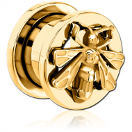 GOLD PVD COATED STAINLESS STEEL THREADED TUNNEL WITH SURGICAL STEEL TOP PIERCING