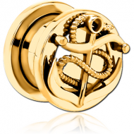 GOLD PVD COATED STAINLESS STEEL THREADED TUNNEL WITH SURGICAL STEEL TOP PIERCING