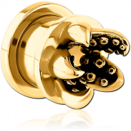 GOLD PVD COATED STAINLESS STEEL THREADED TUNNEL WITH SURGICAL STEEL TOP PIERCING