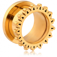 GOLD PVD COATED SURGICAL STEEL THREADED TUNNEL - SUNBURST PIERCING