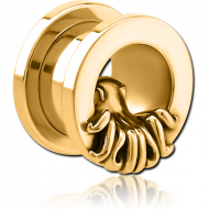 GOLD PVD COATED STAINLESS STEEL THREADED TUNNEL WITH SURGICAL STEEL TOP