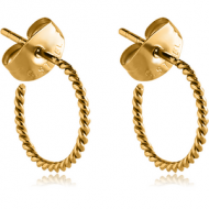 GOLD PVD COATED SURGICAL STEEL EAR STUDS PAIR - TWIST HOOP