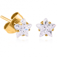 GOLD PVD COATED SURGICAL STEEL STAR PRONG SET JEWELLED EAR STUDS PAIR