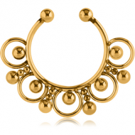 GOLD PVD COATED SURGICAL STEEL FAKE SEPTUM RING - 17 BALLS PIERCING