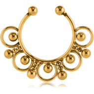 GOLD PVD COATED SURGICAL STEEL FAKE SEPTUM RING - 17 BALLS