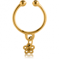 GOLD PVD COATED SURGICAL STEEL FAKE SEPTUM RING WITH CHARM - FLOWER PIERCING
