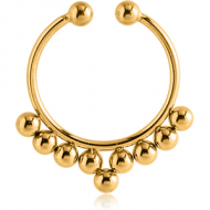 GOLD PVD COATED SURGICAL STEEL FAKE SEPTUM RING - 9 BALLS PIERCING