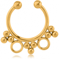 GOLD PVD COATED SURGICAL STEEL FAKE SEPTUM RING - 9 BALLS AND 2 RINGS PIERCING