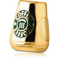 STERLING SILVER 925 GOLD PVD COATED BEAD WITH ENAMEL - COFFEE CUP