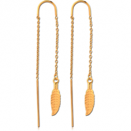 STERLING SILVER 925 GOLD PVD COATED CHAIN EARRINGS PAIR - LEAF