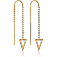 STERLING SILVER 925 GOLD PVD COATED CHAIN EARRINGS PAIR - TRIANGLE
