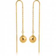 STERLING SILVER 925 GOLD PVD COATED CHAIN EARRINGS PAIR - BALL