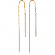 STERLING SILVER 925 GOLD PVD COATED CHAIN EARRINGS PAIR - HANGING BARS