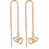 STERLING SILVER 925 GOLD PVD COATED CHAIN EARRINGS PAIR - HEARTS