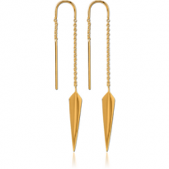 STERLING SILVER 925 GOLD PVD COATED CHAIN EARRINGS PAIR - ARROW HEAD