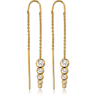 STERLING SILVER 925 GOLD PVD COATED CHAIN JEWELLED EARRINGS PAIR - CIRCLES