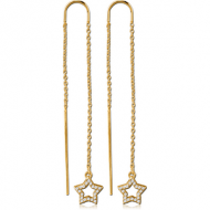 STERLING SILVER 925 GOLD PVD COATED CHAIN JEWELLED EARRINGS PAIR - STAR