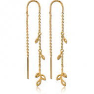 STERLING SILVER 925 GOLD PVD COATED CHAIN EARRINGS PAIR - LEAVES