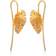 STERLING SILVER 925 GOLD PVD COATED JEWELLED EARRINGS PAIR - LEAF