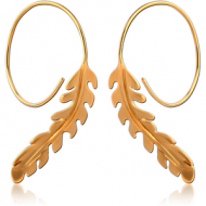 STERLING SILVER 925 GOLD PVD COATED EARRINGS PAIR - LEAF