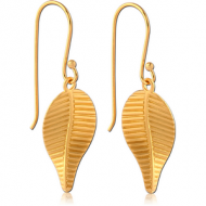 STERLING SILVER 925 GOLD PVD COATED EARRINGS PAIR - LEAF