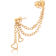 STERLING SILVER 925 GOLD PVD COATED EAR CUFF CHAIN WITH HEARTS