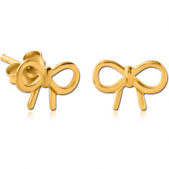 STERLING SILVER 925 GOLD PVD COATED EAR STUDS PAIR - BOW