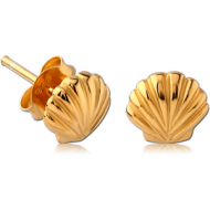 STERLING SILVER 925 GOLD PVD COATED EAR STUDS PAIR - SEA SHELL