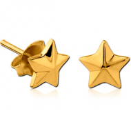 STERLING SILVER 925 GOLD PVD COATED EAR STUDS PAIR - NAUTICAL STAR