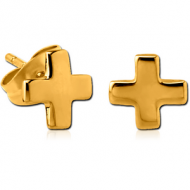 STERLING SILVER 925 GOLD PVD COATED EAR STUDS PAIR - CROSS
