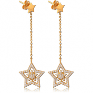STERLING SILVER 925 GOLD PVD COATED JEWELLED EAR STUDS PAIR - STARS