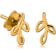 STERLING SILVER 925 GOLD PVD COATED EAR STUDS PAIR - LEAF