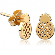 STERLING SILVER 925 GOLD PLATED EAR STUDS PAIR - PINEAPPLE