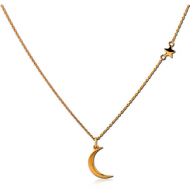 STERLING SILVER 925 GOLD PVD COATED NECKLACE WITH PENDANT - CRECENT WITH STAR