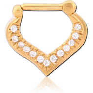 STERLING SILVER 925 GOLD PLATED JEWELLED HINGED SEPTUM CLICKER